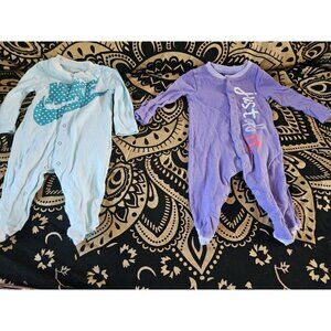 Nike Baby Footed Sleeper 3M “Just Do It” Blue & Purple Lot of 2-